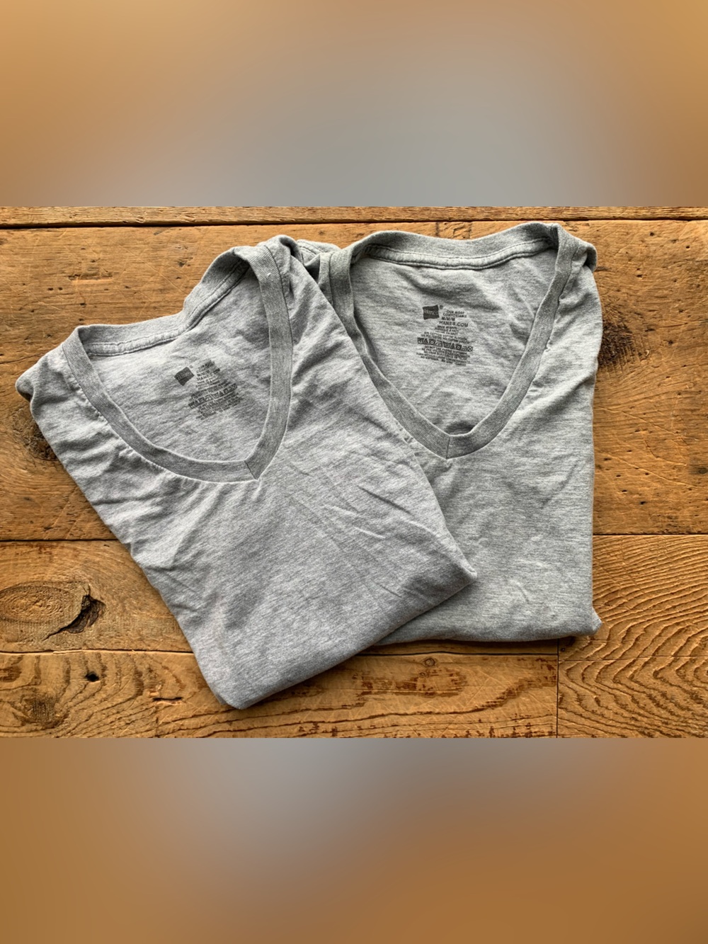 Two Hanes Men's V-Neck Tee - Light Gray